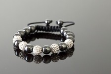 Shamballa Ladies Bracelet Black Rhinestones White Hematite 9 MM Healing Stone