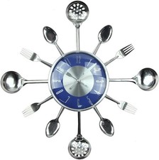 18" Cutlery Wall Clock Blue