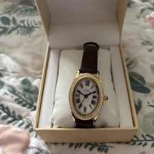 Diamonique Brown Leather Watch