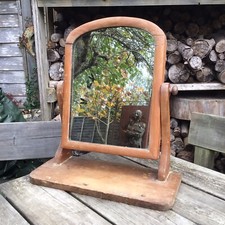 Antique Early 20th Century Worn Pine Dressing Table Mirror On Stand
