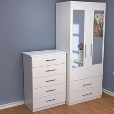 Ready Assembled 2 door wardrobe set 78cm, Chest Drawer 73cm