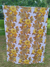 VINTAGE FLOWER POWER SINGLE CURTAIN - ORANGES/BROWNS-INTEGRAL HOOKS-88cm x 126cm