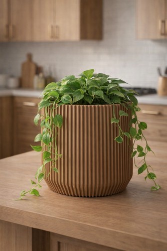 Modern ribbed planter - planter, 150 mm