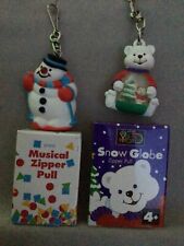2 x AVON  ZIPPER PULL KEY RINGS -  musical snow man -  snow globe teddy