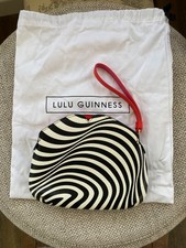 LULU GUINNESS "CLOVER" BLACK /CHALK LEATHER RED LIPS CLUTCH - BARELY USED