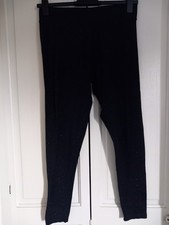 Nutmeg Women's High Rise Sparkle Leggings Size 16 Black Silver Glittery3 RRP £14