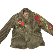 Pampolina Jacket 2T Toddler Olive Green Corduroy Blazer Jacket Applique Roses