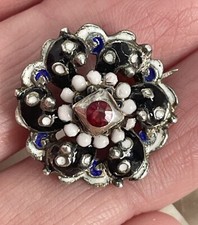 Antique Silver & Enamel Brooch