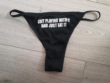 BN Hustler Black Quit Playing With It And Just Eat It Slogan Thong One Size 8-12