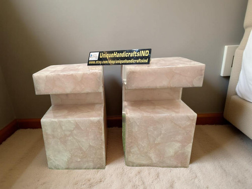 Pink onyx side table - table, –