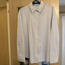 Zara Women’s Striped Shirt With Pearl Detail Size Small
