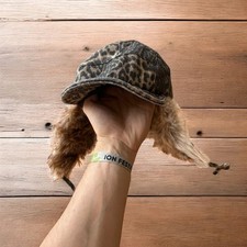 Vintage style trapper Russian ear flap hat cap in leopard & beige colour way