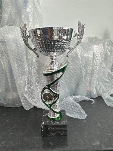 Green silver trophy cup - silver,