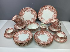 Vintage Tea Set Floral Red Pattern Fine Porcelain Cups and Plates Bundle UK 3