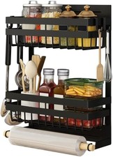 3 Tier Magnetic Fridge Spice Rack with Paper Towel Holder Kitchen Storage Shelf