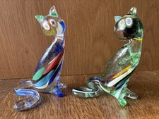 2 x Murano art glass cat