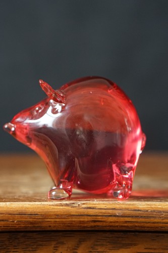 Vintage red glass pig figurine - glass,