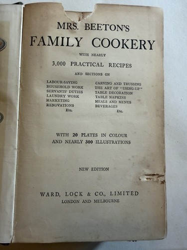 Mrs beeton cookery c1910s - cookery,