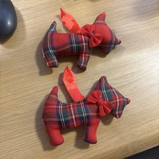  Red Tartan Padded Scotty Dog With Bow Christmas Tree Decoration Sainsburys 