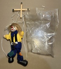 Vintage Clown Hobo Marionette String Puppet Happy Smile Wooden Head & Hands