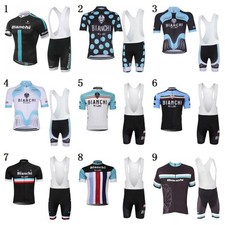 Men BIANCHI Cycling Jersey Suit Team Road Bike Short Sleeve Gel Bib Shorts Set