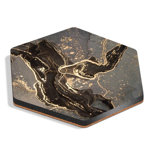 Hexagon mdf coaster black - mdf, &