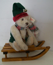 BEAUTIFUL STEIFF VINTAGE 2000 WINTER BEAR WITH SLEDGE TOBOGGAN CHRISTMAS GIFT