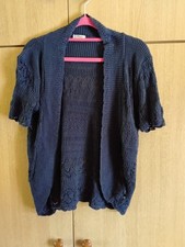 Bina Size XL Navy Knitted Edge To Edge Shrug Short Sleeves