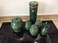 Tea Coffee Sugar Set. Green Inc Pasta Tin And Vinegar Jar. Excel condition