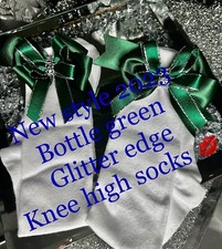 ❤️NEW 2023  Style Bows Spanish Glitter Trim Satin Bow Long KNEE Socks School  ❤️