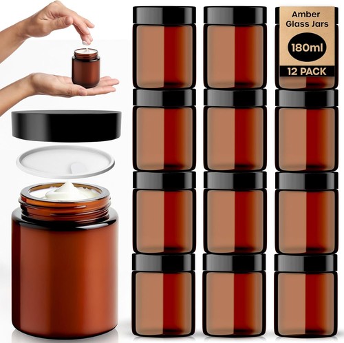 Amber glass cosmetic jars - glass, with