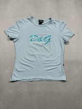 Dolce & Gabbana 2000s D&G Glitter Logo Baby Tee Light Blue Y2K Vintage M