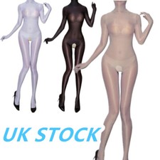 UK Womens Sheer Glossy Hooded Bodysuit Catsuit Crotchless Jumpsuit Bodystocking