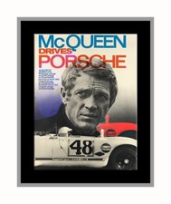 STEVE MCQUEEN DRIVES PORSCHE Classic Car Race Art Poster Print