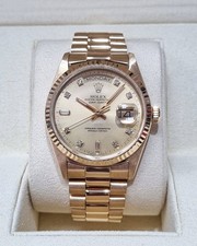 Rolex Daydate 36mm Factory Diamond Gold Dial with 18kt Gold Fluted Bezel 18038