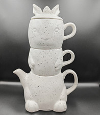 Tea for Two tea cups and tea pot stacking speckled whimsical bunny rabbit Next