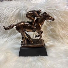 Treasure of Nature Jockey On Horse Bronze Plated Resin Sculpture, 10"x4"x10"