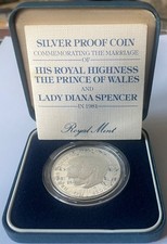 Boxed Royal Mint Silver Proof 1981 Crown,  Charles & Diana Wedding with COA.