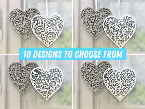 White mdf fretwork heart - white,