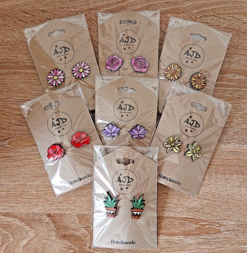 Earrings wooden flower - earrings, studs