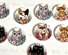6 x Wood Cat Buttons, 25mm Wood Buttons, Large Wooden Buttons