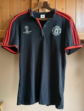 MAN UTD ADIDAS BLACK & RED 2015/16 UEFA CHAMPIONS MENS POLO SHIRT LARGE PTP 20