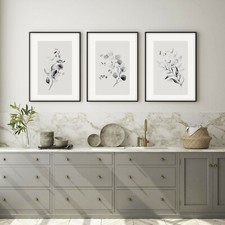 Grey wall art prints. Set of 3 monochrome botanical decor posters Eucalyptus