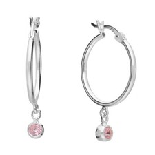 Sterling Silver Pink Tourmaline Hoop Dropper Earrings - OCTOBER Birthstone