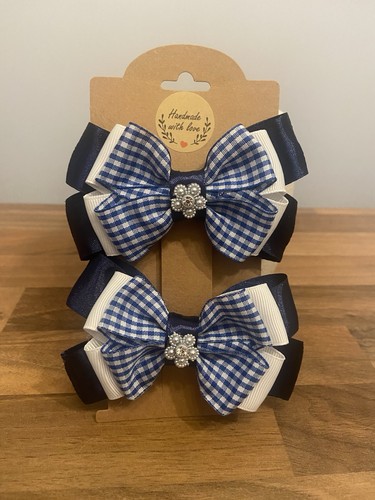 School navy pigtail bows - bows., set
