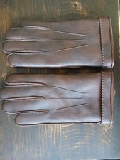 Size Large Vintage Faux Leather Brown Mens Gloves Made In Hong Kong VGC