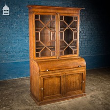 Barrel Front Bureau, 18th C Astral Glazed Mahogany Cabinet