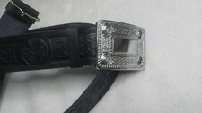 Black Leather Scottish Kilt Belt |  Highland Wear Chrome Buckle  Celtic leaves