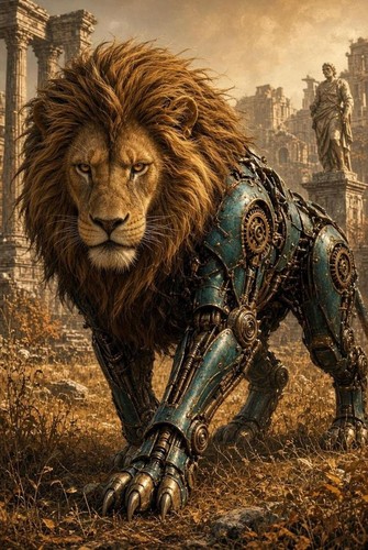 Steampunk mechanical lion - steampunk,