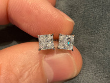 1.5 Carat LabCreated Diamond Princess Cut Solitaire Earrings Platinum Plated 925